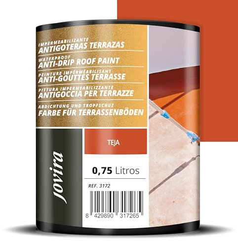 JOVIRA PINTURAS Impermeabilizante Antigoteras, Terraza Antigoteras Caucho Elástica, pintura de terrazas, evita filtraciones en todo tipo de cubiertas y terrazas. (750 Mililitros, Teja) F-73