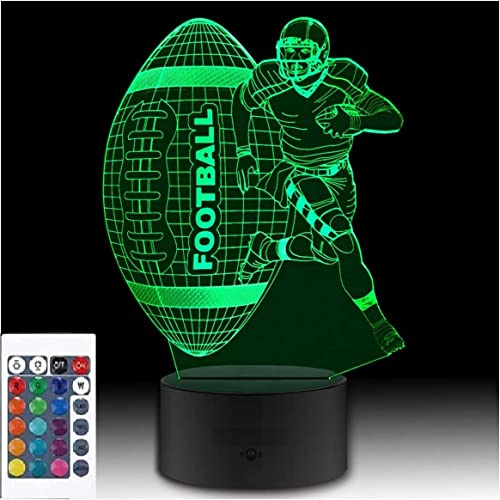 SUPERRUIDALONG 3D American Football Fernbedienung 16 Farben Nachtlichter Illusion Acryl LED Tisch Nachttisch Lampe Kinder Schlafzimmer Schreibtisch Dekor Geburtstag Geschenke Spielzeug für Kinder