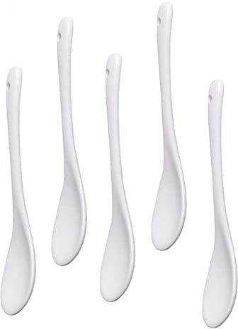 5 weiße Porzellan-Eierlöffel, Keramiklöffel, Kaffeelöffel, Dessertlöffel, Dip-Servierlöffel