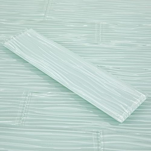 Adedeo Glas-U-Bahn-Fliese, 7,6 x 30,5 cm, hellgrün, Wasserwelligkeit für Küche, Badezimmer, Wand, 16 Stück, 4 m²