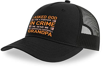 Maikomanija Partner in Crime Grandpa American Football Cotton Trucker Cap Curved Visor Netback Hat Atmungsaktives Mesh Sport Top, Schwarz , One size