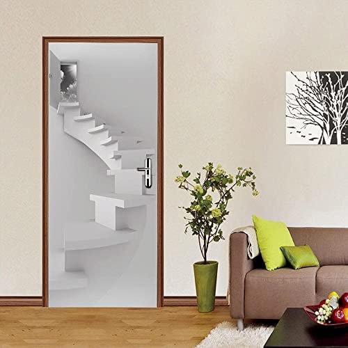 Türtapete Selbstklebend Türfolie Türposter 3D Weiße Treppe 90 X 200 Cm Vinyl Folie Türdeko Tapete Wandbild Türaufkleber Türtattoo - Kinderzimmer Wohnzimmer Küche Schlafzimmer Tür Fotos