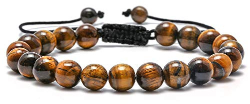 TINGN Lavastein Herren Armband, 8mm Männer Tigerauge Lavastein Armband Stressabbau Yoga Perlen Verstellbares Armband Angst Verstellbare Herren Armband Geschenke für Männer Frauen