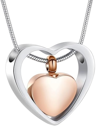 VCCWYQK Heart in Heart Kremation Anhänger Memorial Asche Halskette Schmuck Urne Halsketten für Asche für Frauen Männer