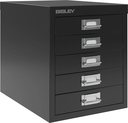 BISLEY Schubladenschrank aus Metall für DIN A4 in schwarz Schrank mit 5 Schubladen Büroschrank Werkzeugschrank