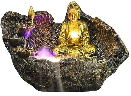 BebeXi Fontana Grande da Giardino Esterno Fontana da Tavolo Fontana da Tavolo Statua di Buddha in Resina Decorazione Fontana da Tavolo 16,5 Pollici Zen