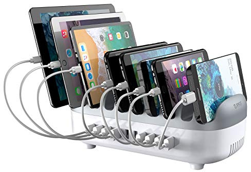 ORICO 120W Charging Station for Multiple Devices - 10 USB Smart Ports - Auto Temperature Control System - Charger Organizer Docking Station for Phones, Tablets and Others - White (Cables not Included)