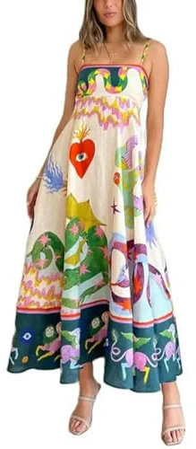 Drucken Bunte Kleid Frauen Hohe Taille Spaghetti-trägern Backless Sexy A-line Lange Kleid Sommer Strand Sommerkleid Urlaub Robe