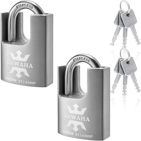 KAWAHA 21/40-2PS Cadenas haute sécurité acier inoxydable clé inoxydable intérieur extérieur robuste antirouille (40 mm), clés identiques – Lot de 2