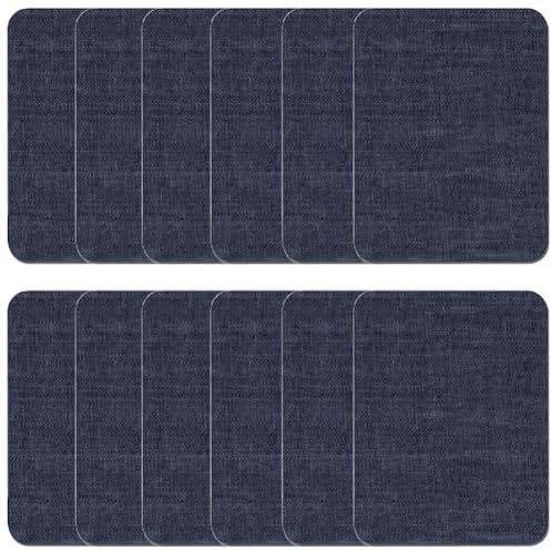 12 Stück Flicken zum Aufbügeln, Aufbügel Flicken, Bügelflicken, Denim Flicken, Reparaturflicken, Reparatur-Dekorationsset für Jeans und Kleidung, 9.5*12.5 cm, Iron-on Repair Patches (Denim Dunkelblau)