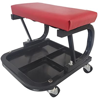 HUAOSN Siège À roulettes de Garage, Tabouret de Garage Roulant avec Plateau À Outils, Siège D'Atelier Creeper Confortable de Grande Capacité, Siège de Garage Roulant Creeper, Tabouret de Mécanicien