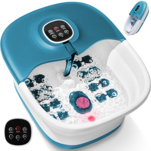 Foot Spa and Massager with Heater, Heated Foot Bath with Remote Control, Pumice Stone, Bubbles, 16 Massage Rollers, Red Light, Pedicure Footspa with Heat, Gift Ideas for Feet Care(Blue)