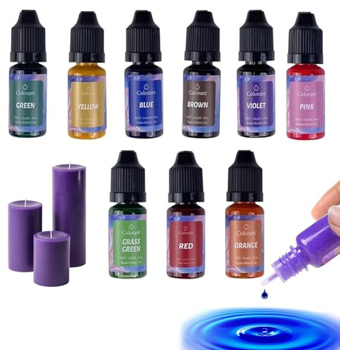 Kerzenwachs Farbe, 9 Kerzenwachs zum Gießen, Hochkonzentrat Flüssiger Kerzen Farbe Farbstoff, für Sojawachs, Bienenwachs, Paraffinwachs, Gelwachs