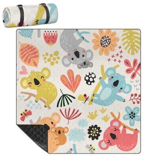 Mularoka Bunte Koala-Picknickdecke, wasserdicht, sanddicht, faltbar, Stranddecke, 200,7 x 200,7 cm, extra groß, tragbar, waschbar, Outdoor-Matte für Camping, Park, Gras, Wandern, Reisen