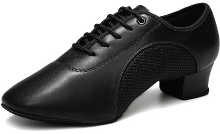 YCALCP Kvinnor Latin Dansskor Stängt Snörning Modern Tango Praktisk Sås, Modell-LHD2801, Svart, 38.5 EU
