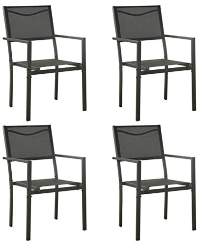 LAPOOH Gartenstühle 4 STK. Gartenmöbel, Balkonstühle, Hochlehner, Balkonmöbel, Bistrostuhl, Garten Stühle, Sit Möbel, Armlehnenstuhl, Textilene und Stahl Schwarz und Anthrazit