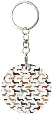 EgoMed Runder Metall-Schlüsselanhänger, Metall-Schlüsselanhänger, Autoschlüsselanhänger, Ringhalter, 1 Stück, Glattes Rauhaar Langhaar Dackel Hunde Haustiere