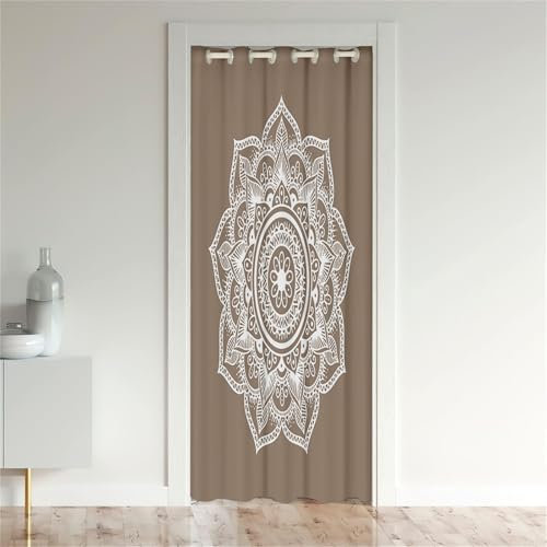 Odot Cortina Opaca Puerta Interior, Estilo Mandala Impresión 3D Cortina Divisoria de Ambientes con Ojales Cortina de Privacidad Cortinas Opacas Termicas Aislantes (120x200cm,Marrón Claro)