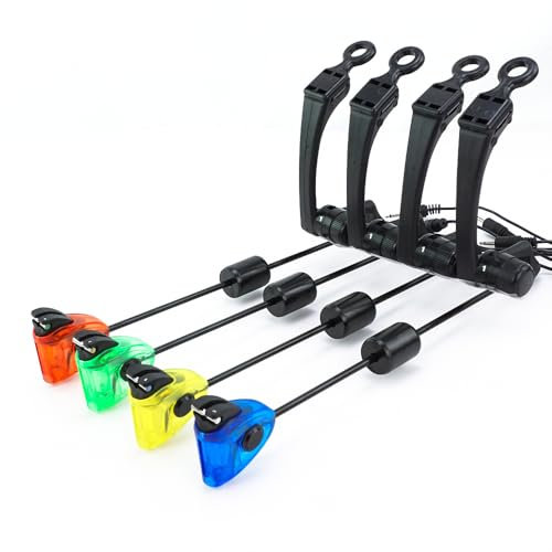 Hirisi Tackle Karpfenangeln Swingers, 4 Stück, LED-Licht, 2,5 mm Stecker, mit Box, Angeln Bissanzeiger Angelzubehör