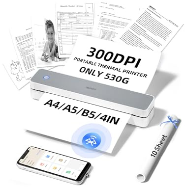 iDPRT MT610 Pro Portable Thermal Printer, 300DPI HD Mobile-Travel-Printers, Inkless-Wireless-Small-Printer for Home Use, Office, Vehicles, Bluetooth Printers Supports 8.5 x 11 US Letter&A4&A5, White