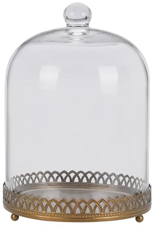 Twakutwku 14 Tall Large Sturdy Handmade Glass Cloche Dome with Metal Base in Gold for Plant, Terrarium, Collectibles, Candle. Cloche Glass Dome, Bell Jar Display Case (Metal Base, 14)