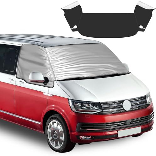 Auto-Windschutzscheibenabdeckung für VW T6, Doppellagiges 210D Oxford Ultra-Dicke Faltbare Frontscheibenabdeckung Winter Sommer, Scheibenfrostschutz Sonnenschutzabdeckung für Wohnmobile Vans