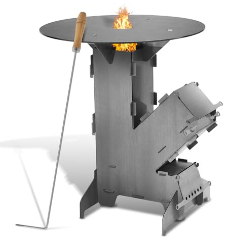 Yugodex Poêle à fusée avec plaque de cuisson Ø 50 cm, système d'emboîtement en acier au carbone