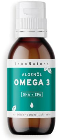 InnoNature Omega 3 Algenöl | natürlich aus der Mikroalge Schizochytrium | 100 ml, hochdosiert mit ≥ 600 mg DHA und ≥ 300 mg EPA pro 2,5 ml (Tagesdosis) | Glutenfrei, vegan
