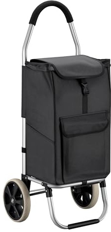 Wiltec Einkaufstrolley klappbar 36,5 x 44 x 103 cm bis 40 kg, Hackenporsche mit Zwei Rädern, Faltbarer Trolly Einkaufswagen mit Handgriff, Shopping Trolley mit großer Einkaufstasche