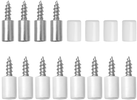 Hevysuo 20 Pezzi Perni di Supporti per Mensole 7.5mm Acciaio Inox con Gomma Bianco Manicotto Antiscivolo,Perni per Mensole con Vite per Librerie,Armadietti,Argento