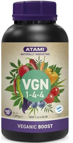 Atami VGN 1-4-4 1 litre - Engrais végétalien, organique et écologique pour la phase de floraison - Favorise une production luxuriante et vigoureuse de fleurs et de fruits.