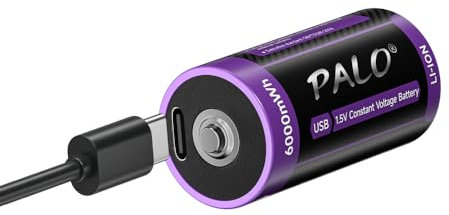 Mspalocell Lithium C batteries USB-C 6000mWh LR14 battery 1.5V fast charging Type-C batteries with charging cable, low self-discharge, 1500 cycle, with charging light (4C / LR14)