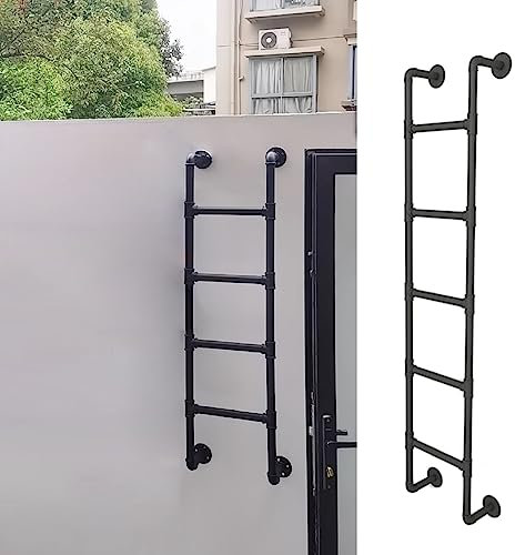 Eisen-Dachbodenleiter für Hochbett, 150 kg Tragkraft, inklusive Beschläge, Kellerfenster, Brunnen, Fluchtleiter, Dachboden, 155 cm, Schwarz