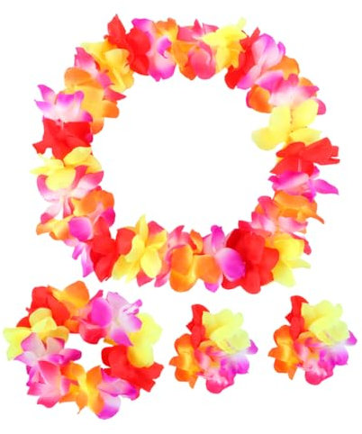 HOLIDYOYO 4stücke Hawaii Blumenkranz Set Teiliges Set Mit Halskette Stirnband Armband Und Bangle Für Luau Strandpartys Bunte Und Leichte Festival-Dekoration Für Jeden Anlass