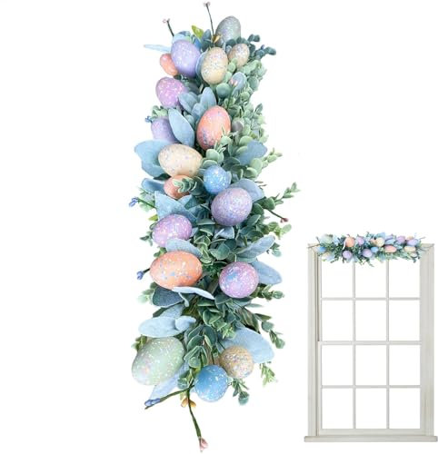 Feder Türkranz, Osterkranz | Künstlicher Frühlingskranz | 60 cm Federfenster Girlandbügel, Eukalyptus verlässt Garland für Türmantel Urlaubsfeier