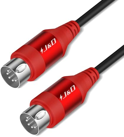 J&D 5-Pin DIN MIDI Cable, Male to Male Cables Compatible with Keyboard, Synthesizer, Guitar Multi Effects, Audio Interface/Mixer/Amplifier, External Sound Card (Red, 10 Feet)
