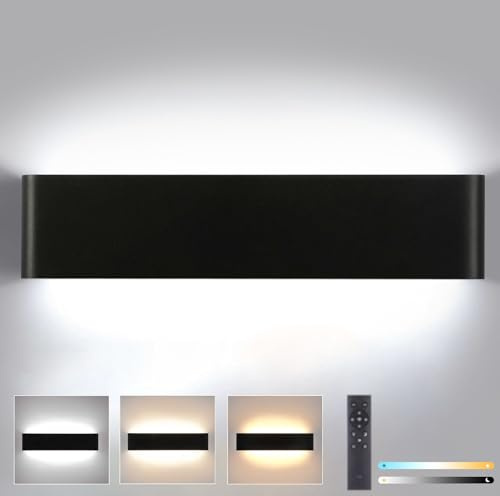 Lightsjoy 28W LED Wandleuchte Innen Dimmbare Wandlampe mit Fernbedienung 40CM Modern Wandleuchten Schwarz Wandlampen Up Down Wandbeleuchtung für Treppenhaus Wohnzimmer Schlafzimmer Flur (2700K-6500K)