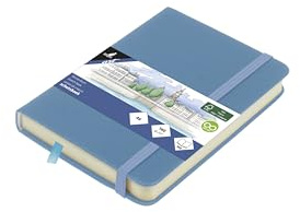 Kangaro A6 Sky Blue PU - Cuaderno de bocetos (tapa dura, 80 hojas, 140 g, papel crema con banda elástica y cinta)