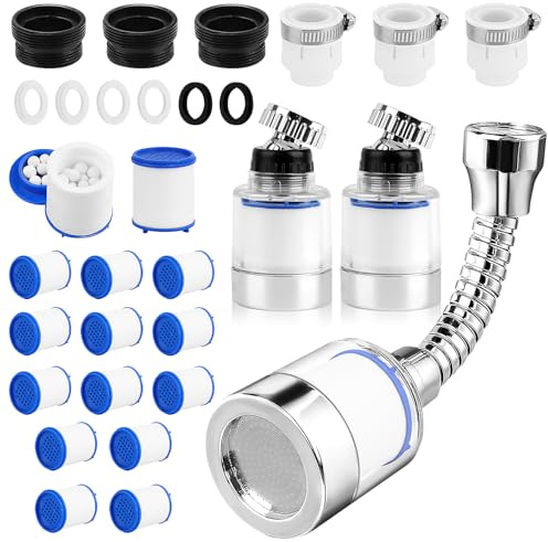 Niuny Wasserfilter Wasserhahn Filter Wasserhahnfilter für Trinkwasser Kalkfilter Wasserhahn Entkalker Aufsatz 360° Drehbaren Water Filter Tap mit Austauschbar Filterelement für Bad Küche Spüle