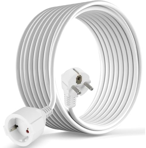 CILIA Verlängerungskabel 250V/16A 3680W mit Schukostecker 90° Typ E - Verlängerungskabel mit Erdungsschutz, Schockschutz für Zuhause/Büro (TV, PC, Beamer, Haushaltsgeräte) (SH-16-Weiß, 10m)