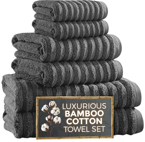Towelogy® Luxury Towel Bale Set | Premium Blend of 60% Bamboo and 40% Cotton | 2x Bath Towels, 2x Hand Towels, 2x Face Cloths | Super Soft, Quick Dry and Skin-Friendly Bathroom Towels (Grey)
