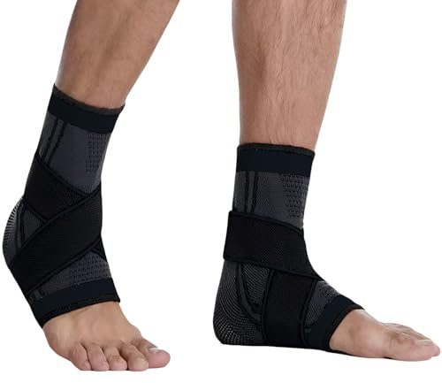 Sprunggelenkbandage, 2 Stück Bandage Fußgelenk Atmungsaktive Fussbandagen Sprunggelenk für Sport und Alltag, Professionelle Knöchelbandage Schwarz Nylon, Verstellbar bei Gelenkschmerzen Silikonmatte