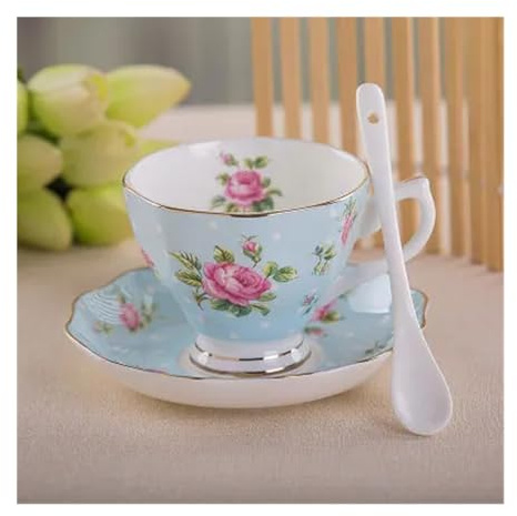 Trohollis Tazzine Caffe,Tazzine Caffe con Piattino Set di Tazze e piattini da tè a Forma di Fiore, Set di Tazze da caffè in Ceramica, Tazza da tè Nero, Set da tè for Matrimoni(04)