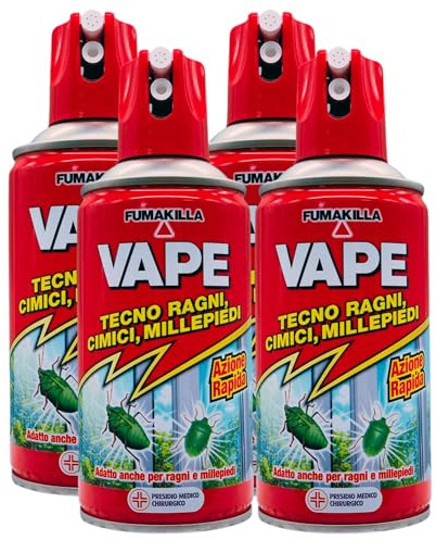 Insetticida Spray Tecno RAGNI, CIMICI, MILLEPIEDI Ad Azione Rapida. Applicato Sulle Pareti Domestiche Non Lascia Aloni 300ml (4 Spray)