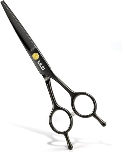 ULG Professionelle Haarschneideschere 16,5 cm Rasierklingenschere Ultrascharfe Schere aus japanischem Edelstahl Symmetrische Schere für Frauen, Männer, Kinder, Glanzlackierung, schwarz