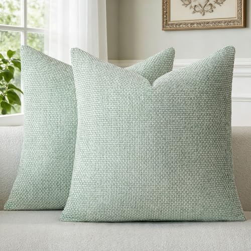 a moment Kissenbezug 40x40 Hellgrün Chenille 2er Set Muster Kissenbezüge | Sofakissen Zierkissen Couchkissen Dekokissen Deko Waschbar Flauschig Dekorative Kissenhülle für Sofa Wohnzimmer Schlafzimmer