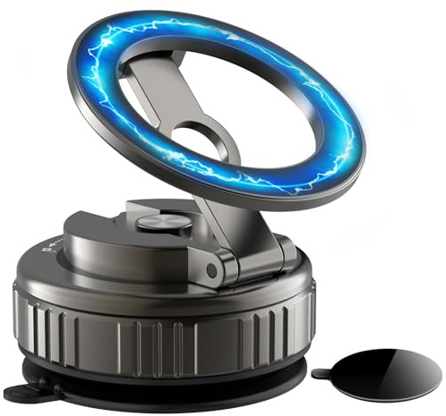 Kairiyard Upgraded Vakuum Handyhalterung Auto Saugnapf, 360°Drehbar Zusammenklappbar Tragbar Magnetisch Handy Halter für Magsafe Autohalterung Kompatibel mit KFZ/Spiegel/iPhone 17/16/15/14/13/12