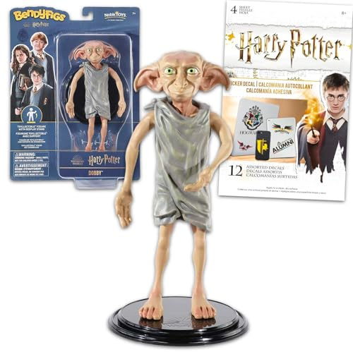 Harry Potter Dobby Sammelfiguren-Set – Paket mit Dobby-Actionfigur und Display plus Harry Potter Aufkleber-Aufklebern, 17,8 cm Dobby-Figuren-Spielzeug