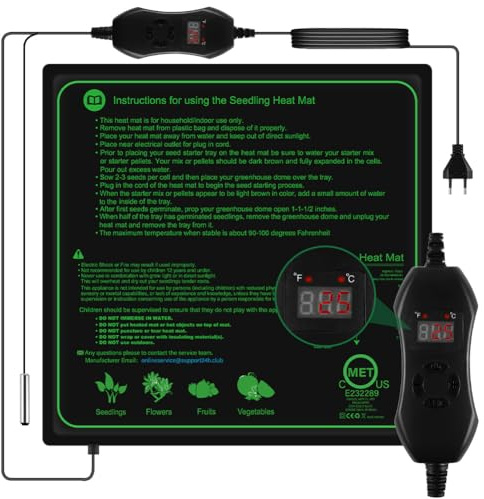 AOOWU Värmepanna för växter, justerbar värmematta, IPX4 vattentät uppvärmningsmatta, 70 W termisk filt växthusväxt för plantor groddar, 52 x 52 cm