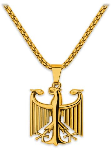 Soul-Cats Halskette mit Bundesadler Anhänger aus 316L Edelstahl, handpoliert, in Silber oder Gold, verschiedene Ketten & Längen 55–70 cm, Geschenkverpackung